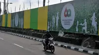 KAA akan dilaksanakan di kota Bandung pada 19-24 April mendatang, Jakarta, Senin (30/3/2015). Tampak banner penyambutan telah terpasang di kawasan Senayan(Liputan6.com/Johan Tallo)