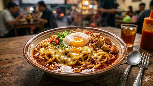 mie pedes topping keju