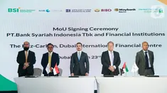 PT Bank Syariah Indonesia Tbk (BSI) menandatangani nota kesepahaman bersama Islamic Banking of Standard Chartered Bank, Maybank Islamic Dubai DIFC, Abu Dhabi Islamic Bank PJSC, Bank Islam Brunei Darussalam di Uni Emirat Arab, (27/03/2022).(Liputan6.com/HO/BSI)