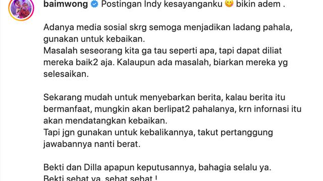 Unggahan Baim Wong. (Foto: Dok. Instagram @baimwong)