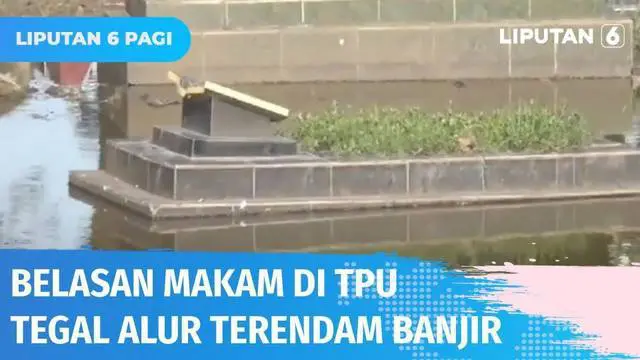 Ratusan umat muslim melakukan ziarah ke makam anggota keluarga mereka di TPU Tegal Alur, Kalideres, Jakarta Barat. Belasan makam terendam banjir setinggi 10-20 centimeter.