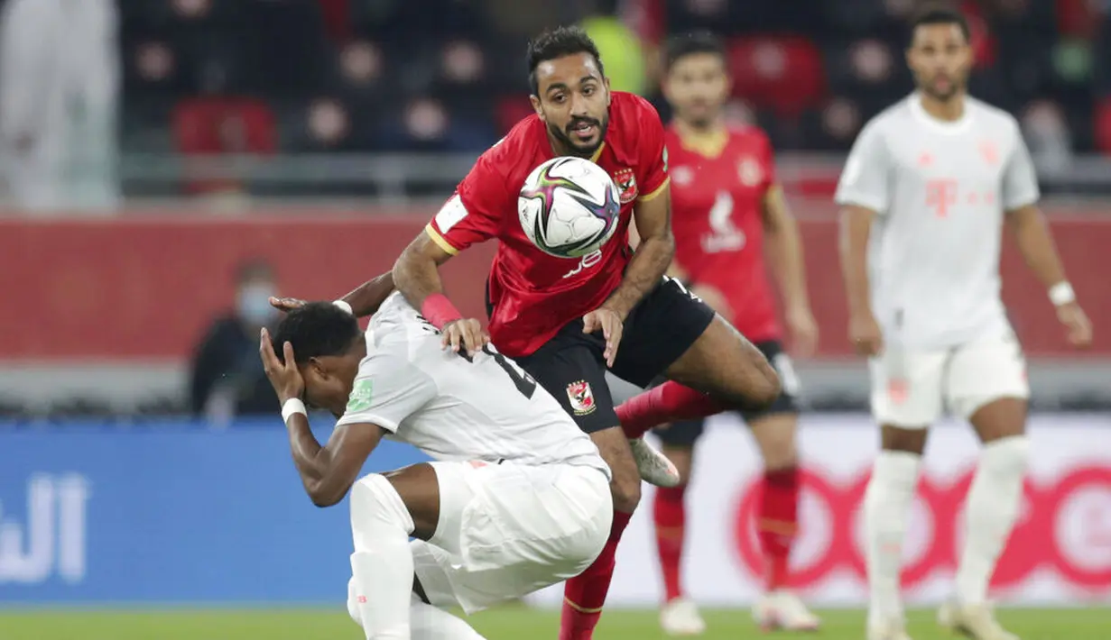 Wakil Jerman itu mengalahkan Al Ahly dengan skor 2-0 dalam partai semifinal Piala Dunia Antarklub 2020 yang digelar di Al Rayyan Stadium, Qatar, Selasa (9/2/2021). (AP Photo/Hussein Sayed)