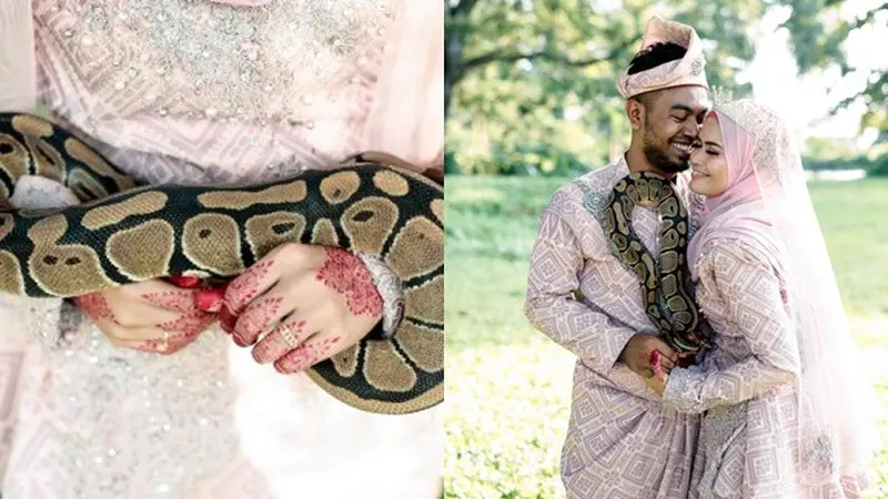 Ganti Buket Bunga Menjadi Ular, Foto Prewed Pasangan Ini Bikin Ngeri