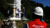 PLTP Karaha merupakan salah satu total project panas bumi Pertamina mulai hulu hingga transmisi dan dijadwalkan mengalirkan listrik ke PLN pada akhir 2016. (REUTERS/Beawiharta)