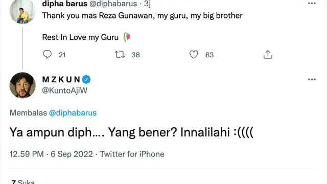 Cuitan Dipha Barus soal Reza Gunawan. (Foto: Dok. Twitter @dhipabarus)