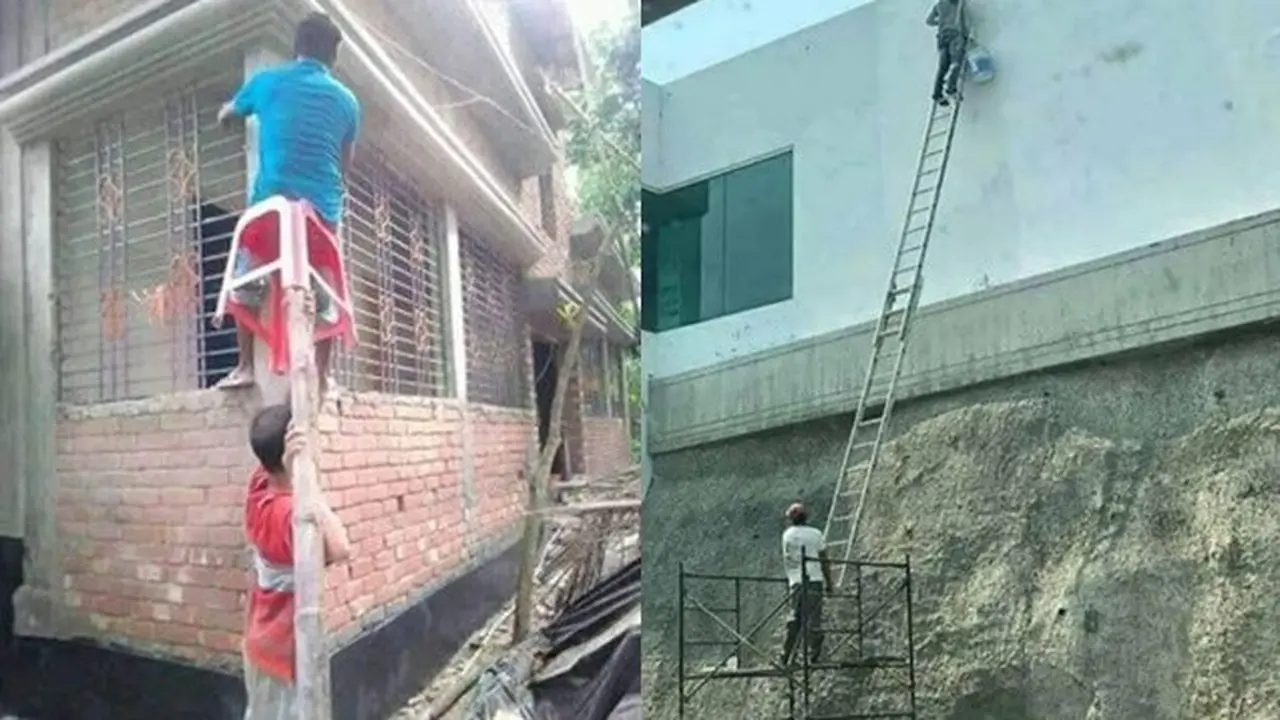 6 Aksi Kocak Kuli Bangunan Saling Bantu Ini Bikin Geleng Kepala