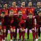 Pemain Timnas&nbsp;Spanyol melakukan sesi foto sebelum pertandingan Grup E Piala Dunia 2022 melawan Timnas&nbsp;Jerman yang berlangsung di Al Bayt Stadium, Qatar, Senin (28/11/2022). (AP Photo/Julio Cortez)