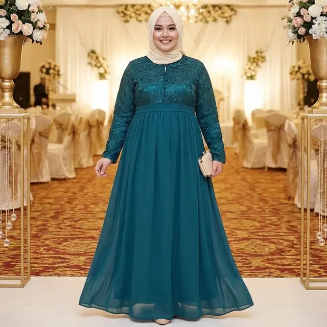 Model Gamis Brokat Buat Orang Gemuk