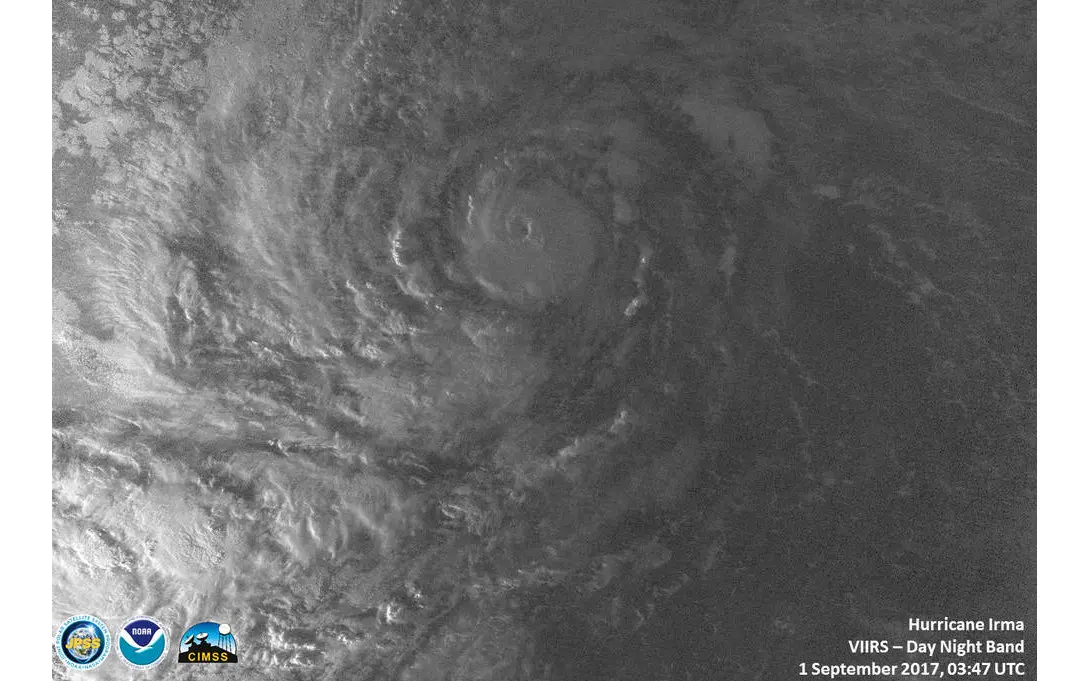 Foto menyeramkan badai Irma saat malam hari tanggal 1 September 2017(Credits: NASA/NOAA/UWM-CIMSS, William Straka III)