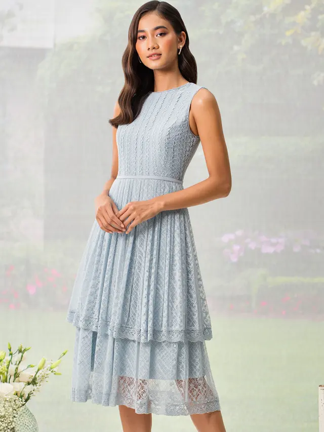 Dress Brokat Kombinasi Tile Import Elegan