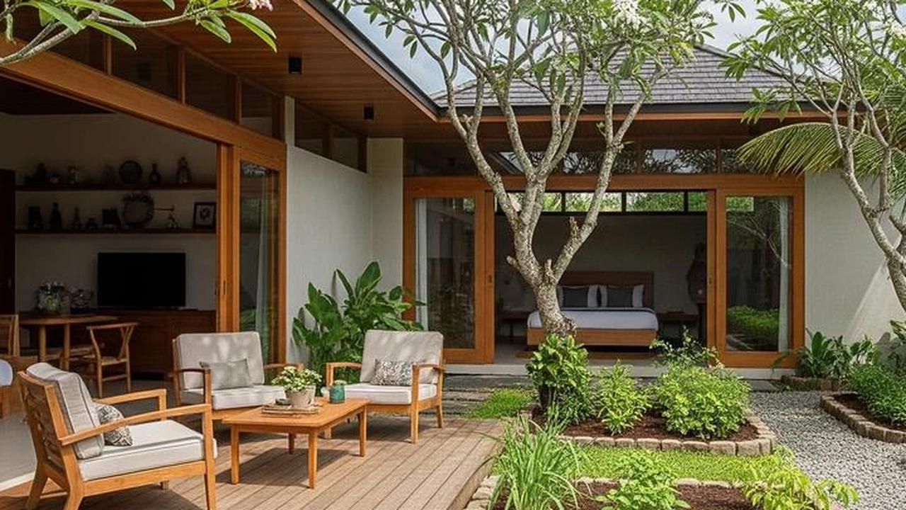 Rumah Tropis Minimalis dengan Taman Samping/Rumah Konsep Resort