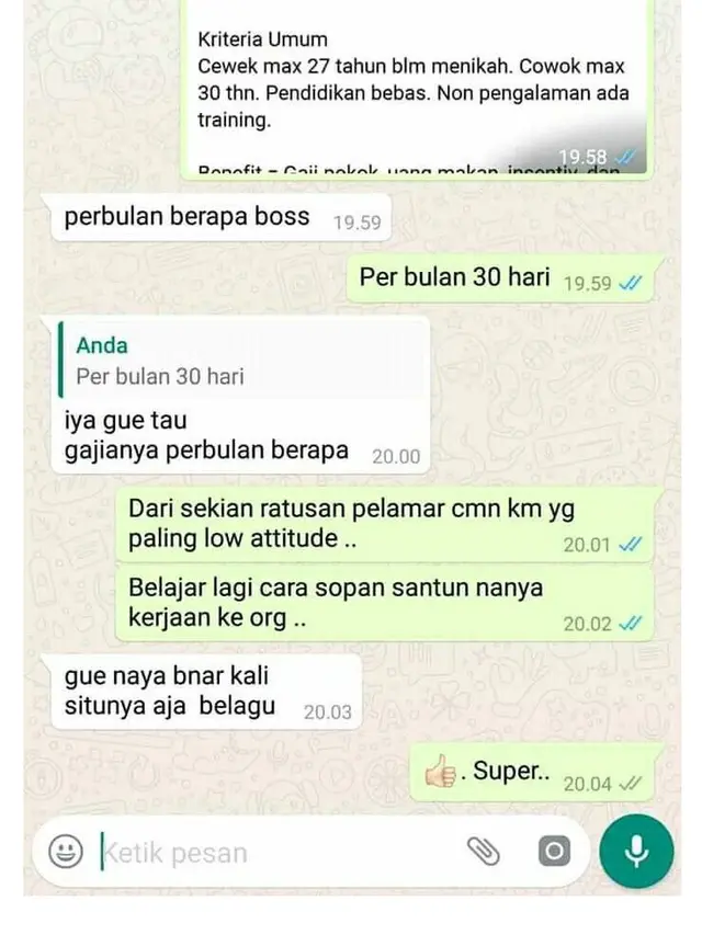 6 Chat Orang Cari Kerja, dari Tak Sopan Sampai Bikin Emosi