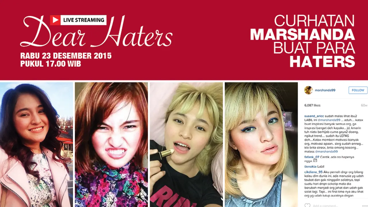 Saksikan Live Streaming `Curhatan Marshanda Buat Para Haters`