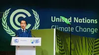 Presiden Joko Widodo atau Jokowi saat berpidato di KTT PBB terkait perubahan iklim (COP26) di Glasgow, Skotlandia, Senin (1/11/21).  (Ist)