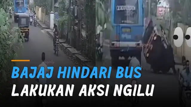 Pengemudi bajaj lakukan aksi hebat ketika menghindari bus yang berhenti mendadak di jalan.