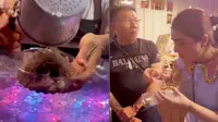 Anang Hermansyah dan Ashanty mencicipi Dancing Shrimp atau hidangan udang mentah di Thailand. (Dok. Instagram/@ashanty_ash)