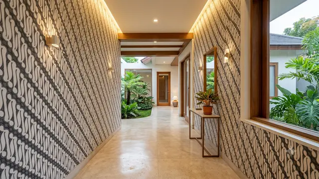 Inspirasi Lorong Rumah yang Cocok untuk Penghubung Dua Bangunan Model Lorong dengan Dinding Bermotif