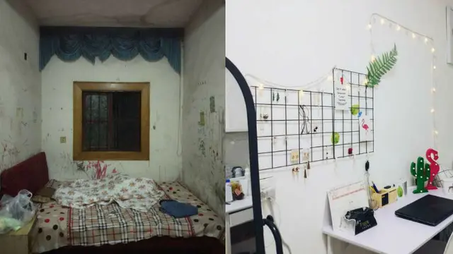 Transformasi kamar kos yang dulunya kumuh menjadi layak untuk ditinggali.