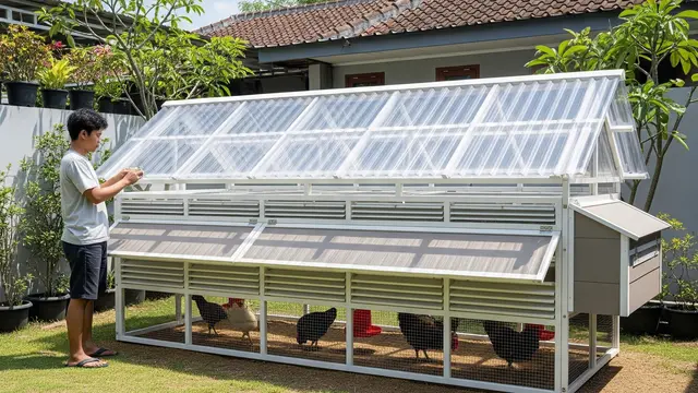 Kandang ayam Model Polier dengan Ventilasi Atap Transparan (Gemini AI)