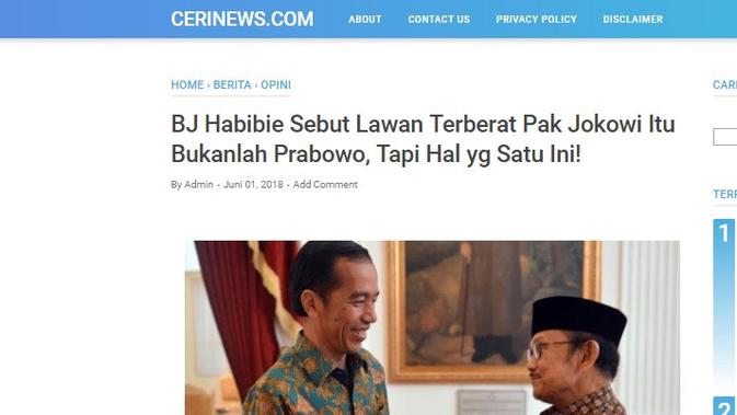 Cek Fakta - Screen capture situs yang menyebut soal Habibie dan Prabowo