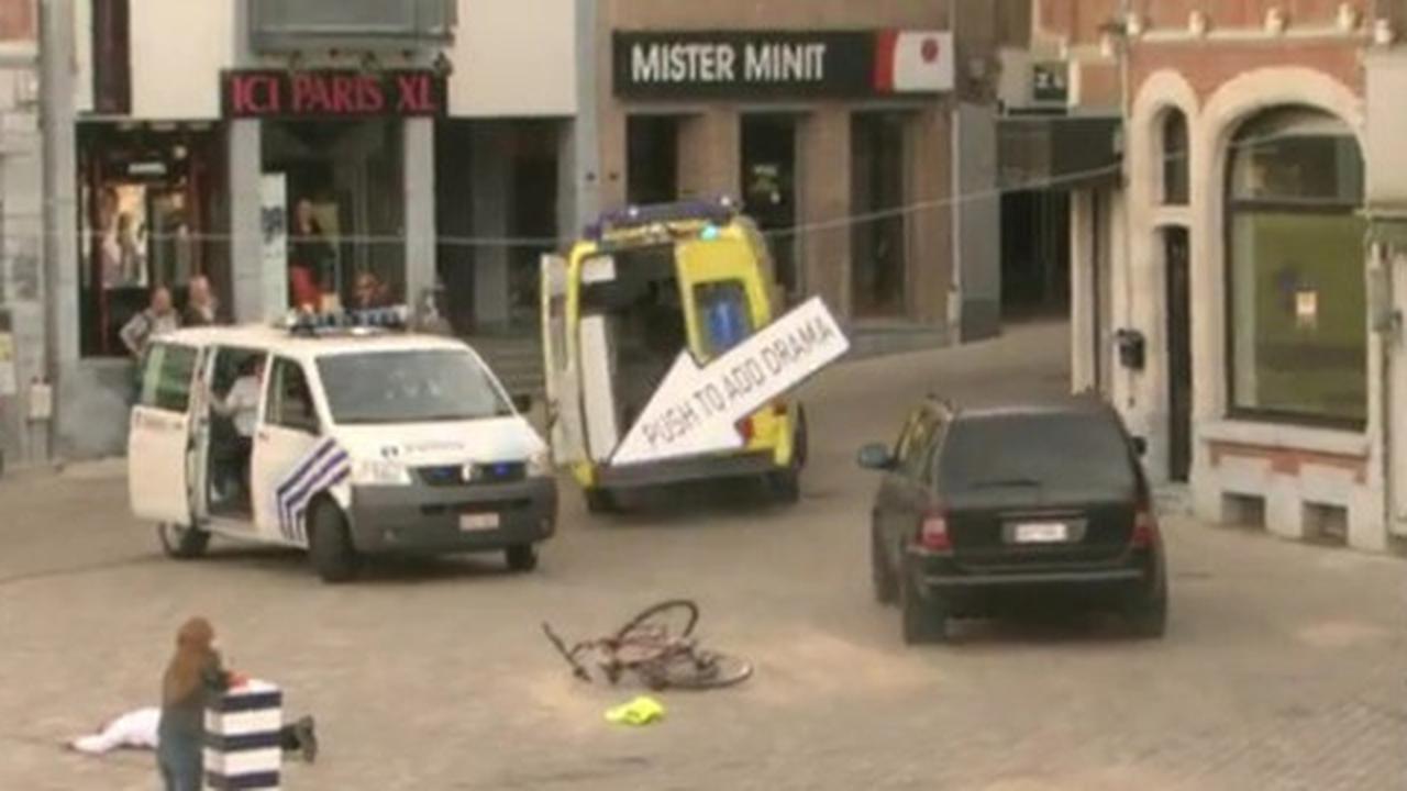 Dramatic surprise on a quiet square