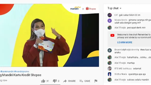 Suasana webinar Launching Mandiri Kartu Kredit Shopee yang dihadiri Dinda Kirana.
