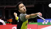 Tunggal putra Indonesia, Anthony Sinisuka Ginting, mengalahkan pemain Thailand, Khosit Phetpradab, pada laga Grup B Piala Thomas 2018, Selasa (23/5/2018). (PBSI)