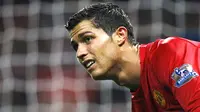 Manchester United&#039;s Portuguese player Cristiano Ronaldo looks back to a teammate during the Premiership match against West Bromich Albion at Old Trafford in Manchester on October 18, 2008. AFP PHOTO / Adrian Dennis