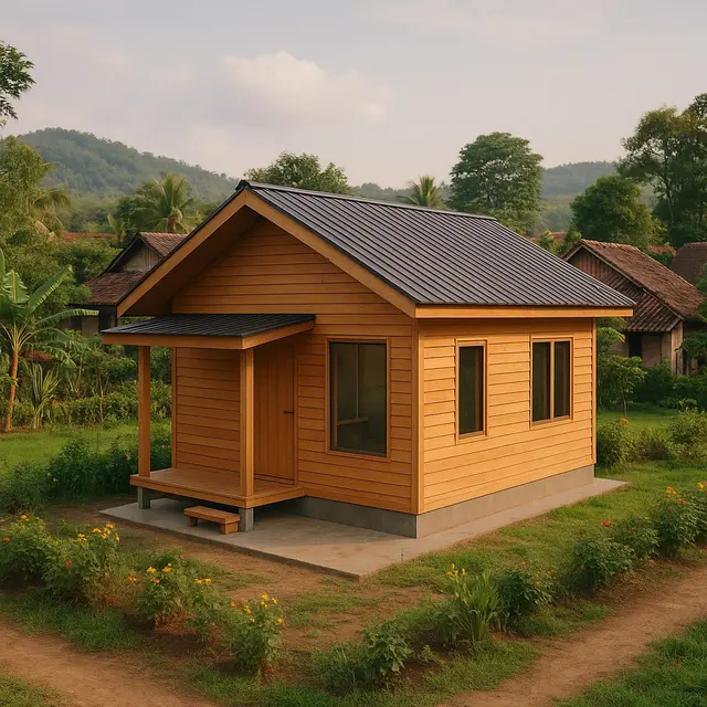 Rumah Kayu Sederhana Ukuran 6x9 di Kampung yang Indah dan Bikin Betah