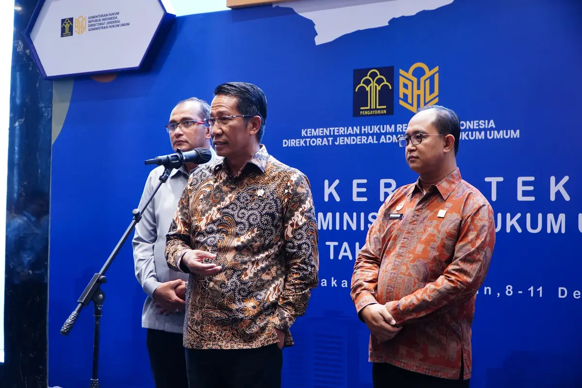 Menteri Hukum Republik Indonesia (Menkum RI) Supratman Andi Agtas saat menghadiri pembukaan Rapat Kerja Teknis Layanan AHU di Jakarta. (Istimewa)