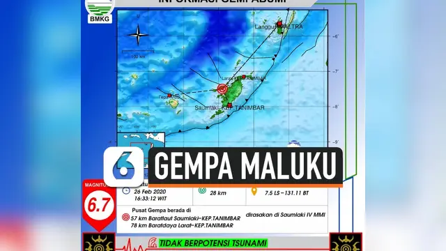 VIDEO: Gempa Magnitudo 6,7 Guncang Maluku, Potensi Tsunami?