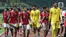 Pemain Timnas Indonesia U-19 usai menghadapi Brunei Darussalam U-19 pada laga lanjutan grup A Piala AFF U-19 2022 di Stadion Patriot Candrabhaga, Bekasi, Jawa Barat, Senin (4/7/2022). Timnas Indonesia U-19 langsung bermain menyerang dan unggul 7-0. (Liputan6.com/Helmi Fithriansyah)