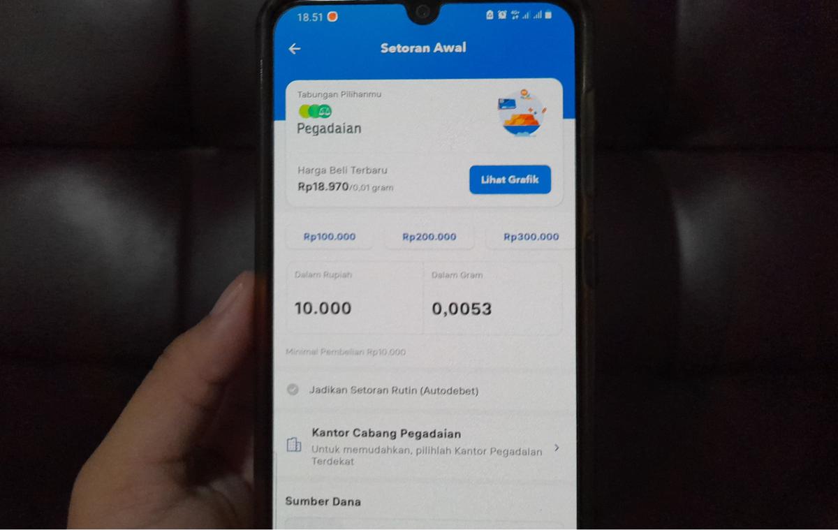 Tampilan setoran awal mulai dari Rp10.000 di fitur tabungan emas di BRImo.