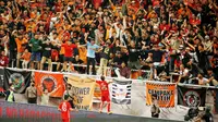 Pemain Persija Jakarta, Riko Simanjuntak, melakukan selebrasi usai mencetak gol ke gawang Chonburi FC pada laga persahabatan dalam rangka Grand Launching Jakarta International Stadium (JIS), Minggu (24/7/2022). (Bola.com/M Iqbal Ichsan)