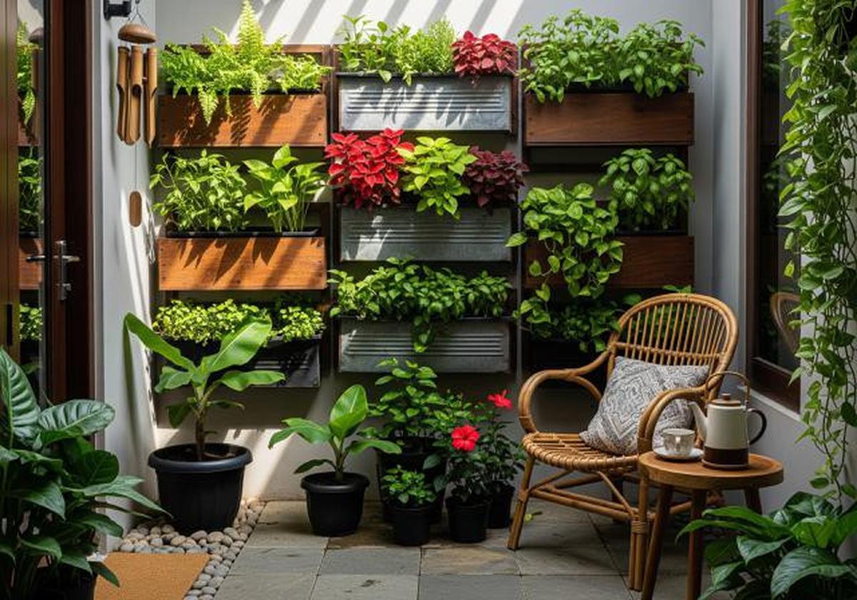 Model Teras Bertingkat dengan Vertical Planter Box/Model Rumah Mungil tapi Dilengkapi Taman Vertikal Cantik (Sumber: gemini.com)