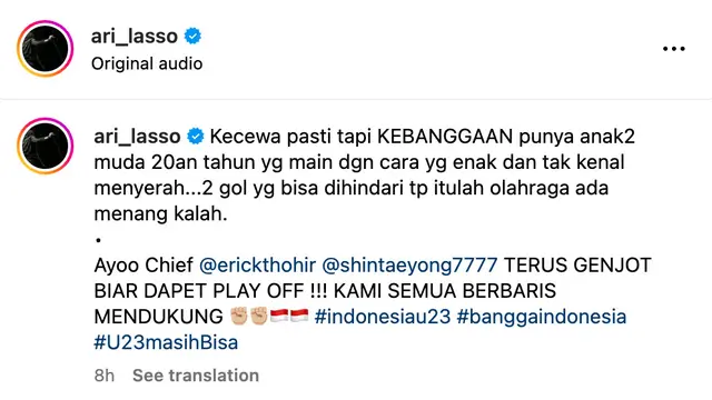 Unggahan Ari Lasso. (Foto: Dok. Instagram @ari_lasso)
