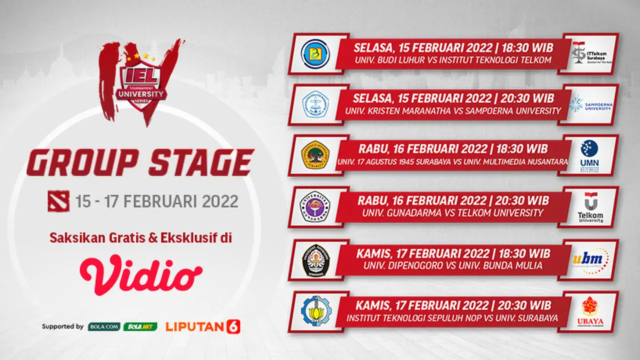 Tonton Keseruan Live Streaming IEL University Season 4 DOTA 2, Mulai 15 - 17 Februari 2022 di Vidio