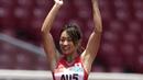 Nakanishi Maya atlet Jepang peraih medali emas di nomor lompat jauh putri klasifikasi T42-44/61-64 pada Asian Para Games 2018, di Stadion Utama Gelora Bung Karno Jakarta, Selasa (9/10/2018).  (Bola.com/Peksi Cahyo)