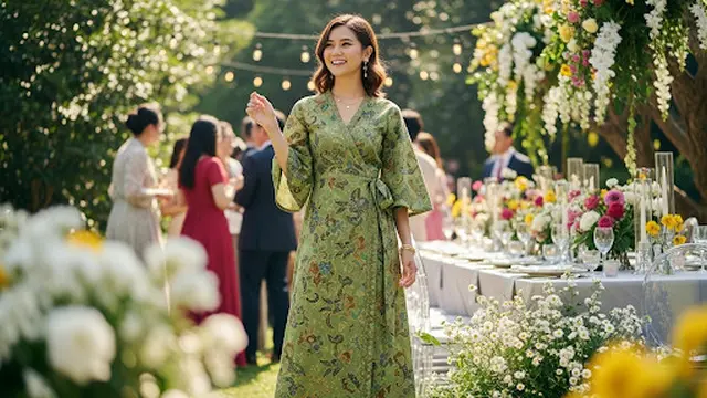Batik Wrap Dress Lengan Flare