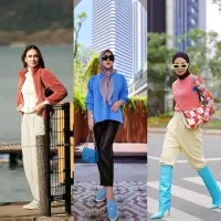 Untuk keseharian, Syahrini memadukan kemeja warna biru dengan long pants dan sepatu slip on warna senada. [Foto IG/princessyahrini].