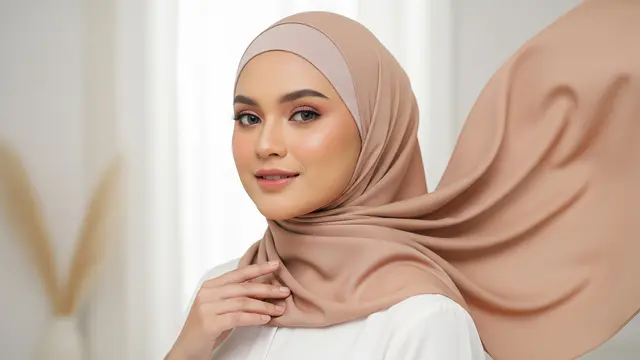 Styling hijab Lebaran yang cocok untuk wajah bulat agar terlihat tirus di foto/Gemini AI