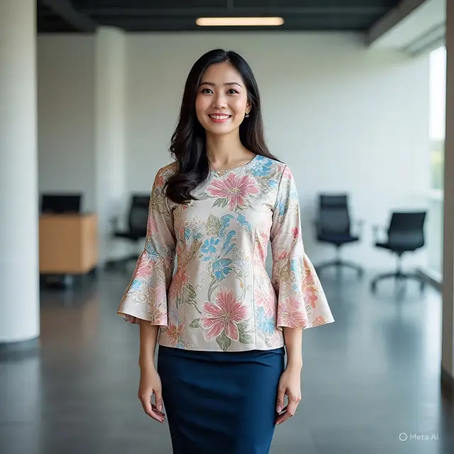 Batik Lengan Lonceng Dua Tingkat Modern untuk Kerja