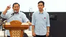 Dalam pidatonya, Prabowo memuji Gibran dan meyakinkan bahwa pilihannya terhadap Gibran sebagai calon wakil presiden tidak salah. (Liputan6.com/Herman Zakharia)