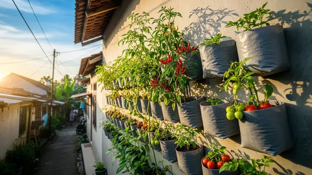 Kebun Buah Gantung di Tembok Model Kantong Tanam Dinding