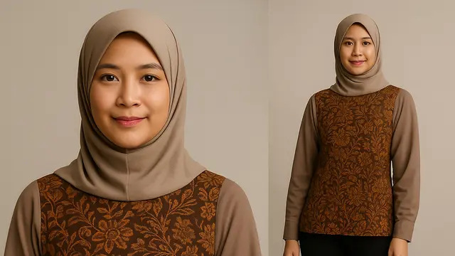 Model Blouse Batik Kombinasi Polos Ini Lagi Tren di 2025/Ilustrasi gambar oleh AI