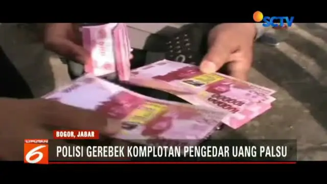 Polisi tangkap lima orang pengedar uang palsu di Bogor beserta barang bukti uang palsu senilai 6 miliar rupiah.