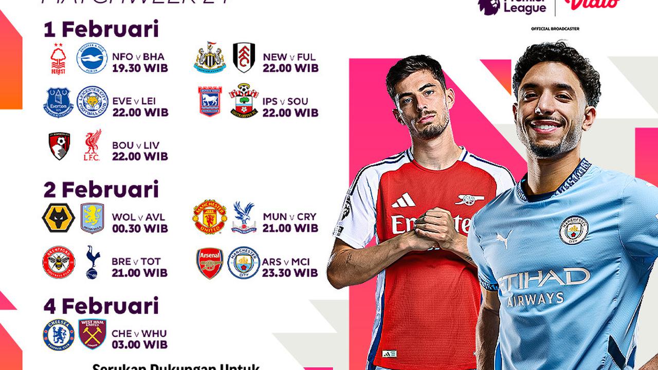 Jadwal Liga Inggris 2024/2025 Matchweek 24