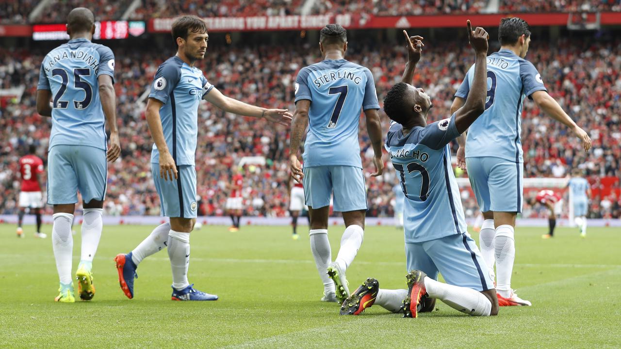 Striker Manchester City Kelechi Iheanacho usai cetak gol ke gawang Manchester United (Reuters)