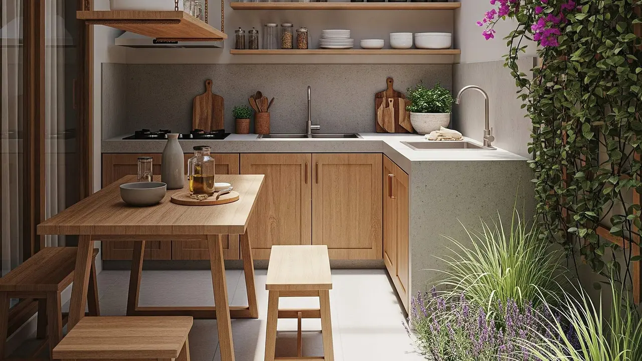 Dapur Semi Outdoor 2,5x2 Meter Rumah Type 45 dengan Skylight & Taman Samping