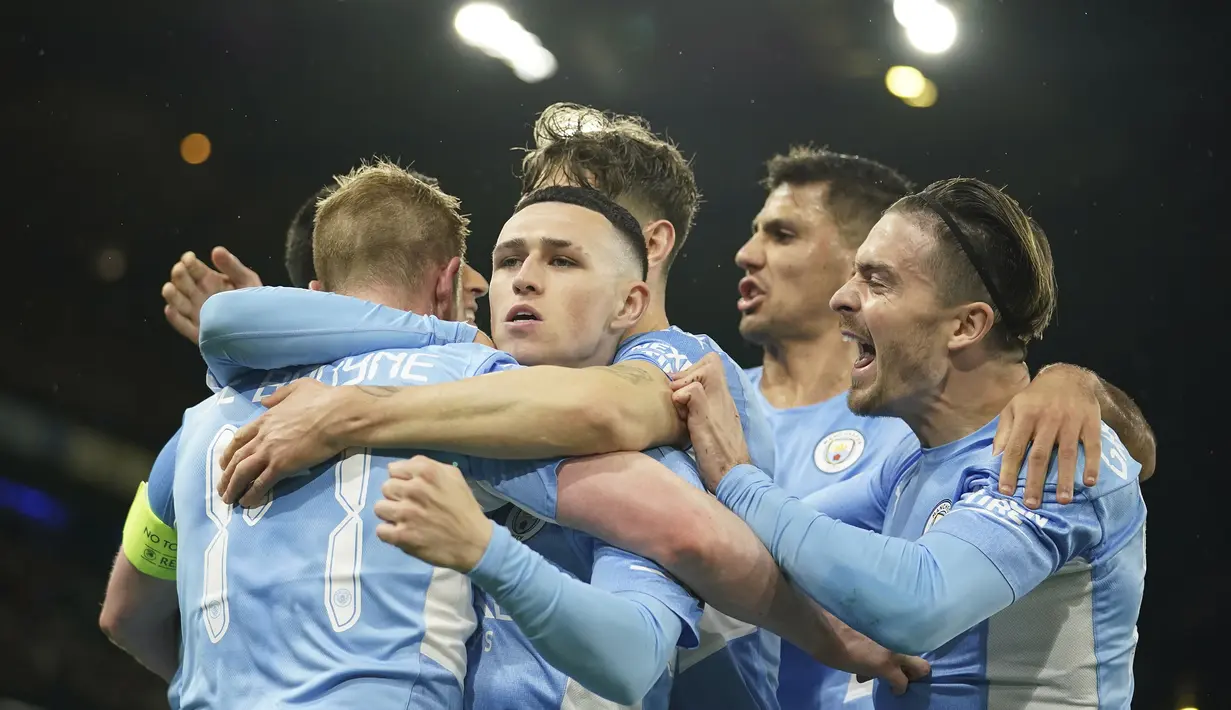 Gol tersebut menjadi satu-satunya gol yang tercipta pada laga itu. The Cityzens berhasil unggul tipis atas Atletico Madrid pada leg pertama perempat final Liga Champions 2021/2022. (AP/Dave Thompson)